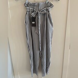 Venti6 High Waisted Striped Belted Pants